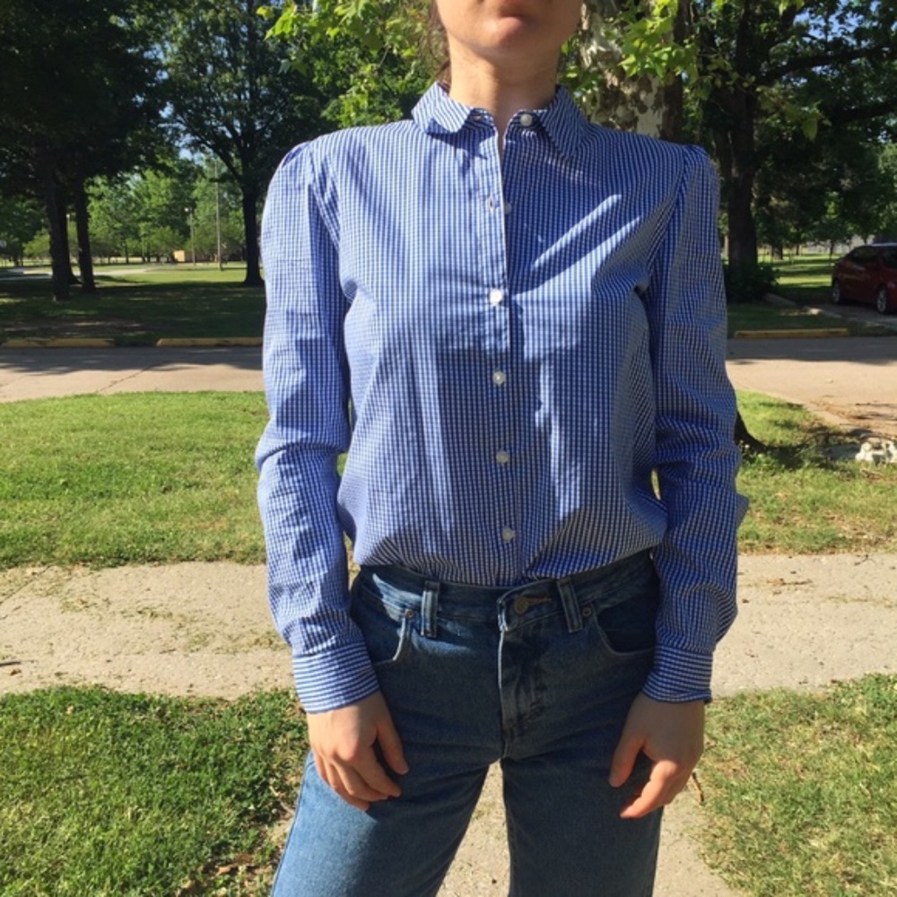 NWT Forever 21 checked blue white button basic shirt